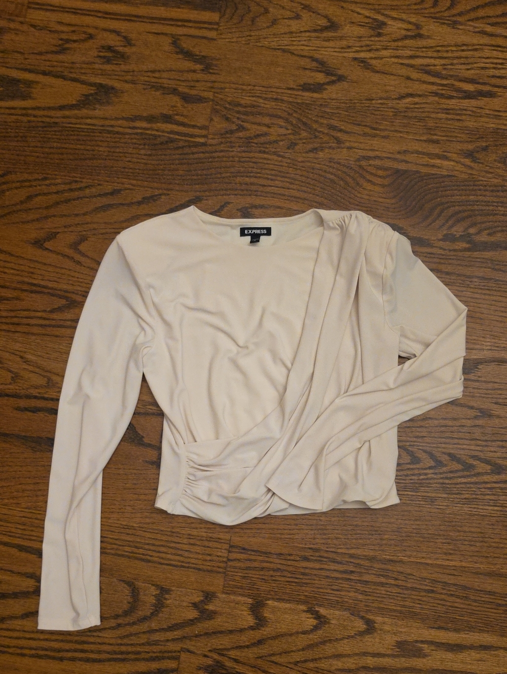 Express Women's Ivory Draped Long-Sleeve Blouse